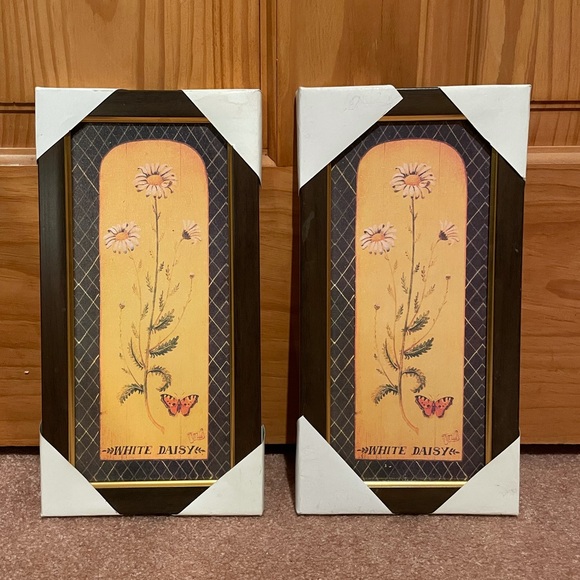 MULTIPLE White Floral Framed Wall Art (brown & gold frame) brand new with tags - Picture 2 of 6